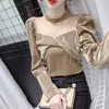 T-shirts pour femmes Sweet Bow Velvet Gauze Splicing Hollow Solid Color Long Puff Sleeves Tops Wholesale 2023 Elegant Lady Clothes