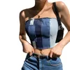 T-shirts en tricot pour femmes Crop Top pour femmes Patchwork Bandage Boob Wrap Tops Culture Backless Back Lace Up Vest Denim Chest Wrap T-shirt Summer Camis W0306