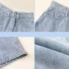 Kvinnors shorts shorts kvinnor denim blå hög midja sommar avslappnad bottnar knappar löst bred ben spetsar all-match streetwear a-line koreansk chic 230308