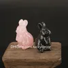Cute Rose Quartz Rabbit Figurine Statue Carving Decor 1.5" Healing Crystal Black Obisidan Blue Aventurine Gemstone Easter Bunny Animal Sculpture Gift for Her and Kids