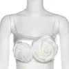 Women's Tanks Summer White 3D Floral Crop Top Women Solid Backless Straps Short Slim Cropped For