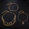 Cavigliere HuaTang 3 pz/set Oro Per Le Donne di Modo Hollow Star Piede Catena di Cristallo di Pietra Accessori Dei Monili di Estate 8143