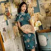 Roupas étnicas elegantes mulheres magras Cheongsam Sexy Split qipao Flor Print Festal Party Dress Feminino chinesa vintage vestidos S-3xl