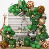 Andra evenemangsfestleveranser 1 Set Jungle tema Green Wreath Arch Kit Gold Balloons 4D Chrome Foil Ball Party Decorations Wedding Boys Birthday Baby Shower 230309