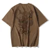 Men's T-Shirts Lyprerazy Men Chinese Character Print T Shirts Hip Hop Casual Tops Tees Summer Vintage Monkey King Embroidery Brown Tshirt G230309