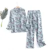 Pijamas de flanela de algodão feminina Faixa de pijamas para casa desgaste em casa Impressão de outono solto e inverno Manga longa Pijamas Mulheres Sets 230309