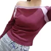 Women's TShirt Xingqing Fairy Grunge Top y2k Vintage Aesthetic Patchwork Off Shoulder Long Sleeve T Shirt 2000s Women Clothes Casual Streetwear 230309
