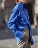 Kvinnors blusar skjortor Ael Royal Blue Shirt Women Lapel Blouse Feminina Fashion Safari Style Spring Summer Top Clothing Loose Plus Size 230309