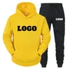 Men s Polos Custom 2Pcs Sets Tracksuit Hooded Sweatshirt Pants Pullover Hoodie Sportwear Suit Ropa Hombre Casual Running Set 230308