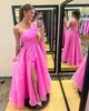Fit and Flare Floor-Length A-line Prom Dress 2k23 One Shoulder Strap Pageant Gown High Slit Formal Evening Event Party Runway Gala Quince Fuchsia Lilac Organza