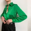 Women's Blouses 2023 Zomer Women Elegant Green Blouse -shirt met lange mouwen