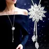 Pendant Necklaces Double-layer Zircon Sun Flower Lotus Necklace Long Tassel Crystal Flowers Choker Jewelry For Women Jewellery Gift Bijoux LKCR