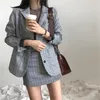 Werkjurken chique meisje casual 2pc blazer pakken mode vintage los geruit jasje blazerhigh taille mini rok sets 2 -delige matching