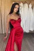 Sexy Red Mermaid Prom jurken Sweetheart Sweetheart lovertjes Draped High Side Split Sweep Train Formele avond Pageant Verjaardagsfeestjes Jurken Custom