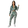 Saisies de parcours pour femmes Femmes décontractées 2 pièces tenues Leopard Imprimé à manches longues Pantalons Top Set Tracksuitwomen's