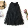 Юбки мода тупе юбка из тюля женщин длинная макси -юбка весна лето корейская чернозонная плиссированная юбка с плиссированной талией 230309