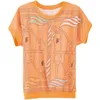 Women's T Shirts 2023 Summer Fashion Print Orange Women Satin Short Sleeve Tops