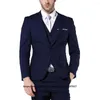 Herenpakken Navy Blue Slim Fit Business Men 3 -delige jas Vestbroek Set formeel kantoorkleding bruidegom bruiloft één knop smoking masculino