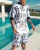 Мужские спортивные костюмы Мужская спортивная одежда из двух предметов Черно-белая футболка с 3D-принтом льва Костюм Уличный повседневный мужской мужской комплект из двух частей большого размера с футболками 230309