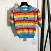 Kvinnors t-shirtdesigner 2022 Womens Summer Knit Tee Designer Tops With Letter Print Female Milan Runway Cotton Crop Top T-shirt Kläder High End Colorful QZ3Z