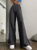 Pantalon Femme 2023 Printemps Été Lâche Large Jambe Femmes Solide Casual Y2K Mode Pantalon Long Lady Chic Split Taille Haute Pantalon de Survêtement