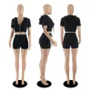 NYA Designer träningsoveraller Sommar Kvinnor Outfits Kortärmad jacka Crop Top och Shorts Tvådelade Set Solid Casual Handduk Sportkläder Bulk Grossist Kläder 9436