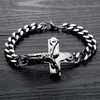 Lien Bracelets Punk Jésus Croix Argent Couleur Acier Inoxydable Hommes Bijoux Mâle Charme Bracelet Main Chaîne Homme Bracelet