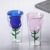 Wine Glasses 190ml Double Wall Rose Flower Shape Glass Creative Cocktail Cup Coffee Mug Bar PartyDrinkware Lover Couple Xmas Gifts