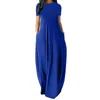 Robes décontractées femmes été surdimensionné solide col rond poches longue femme grande taille manches courtes taille haute maxi Y2302