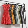 Casual Dresses Ladies Summer 2021 Polka Dot Printed Chiffon Elegant Knee Ruffled Sleeveless Red Mid-Length Fashion Y2302