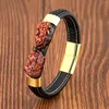 Charm Bracelets Men's Jewelry Natural Tiger's Eye Bracelet Stainless Steel Magnetic Clasp Black Multilayer Genuine Leather For Men