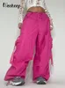 Women's Pants Capris Weekeep Oversized Cargo Pants Summer Sweatpants Lace Up Ribbon Low Rise Chic Pink Capris Casual Streetwear Womens Pants 230309