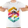 T-shirt da uomo Vintage Geometric Summer Beach Sunset Camicia divertente da uomo T-shirt streetwear naturale unisex a maniche corte casual bianca