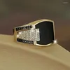 Wedding Rings Classic Men's Ring Fashion Metal Gold Color Inlaid Black Stone Zircon Punk For Men Engagement Jewelry