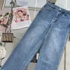 Clothes Women Jeans High-waisted Hem Cuffs Straight Denim Trousers Back Pocket Color Contrast Logo Leather Brand Decoration Fashion Pants Women Jeans Trendy