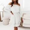 Freizeitkleider Damen Sommerkleid Sexy Off Shoulder Flare Sleeve Flowy Mini