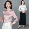 Blouses-shirts voor dames elegant gestreepte satijnen zijden shirt dames blouse mode lange mouwen gestreepte shirt kantoor dames wit werk shirt vrouwelijk feest top 230309