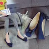 Kleding schoenen schoenen schoenen dames mode vlinderknot square teen feest lederen ballet big size 43 ondiepe dames loafers zwart blauw de 230309