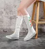 Big Size 34-43 Women Fashion High-Top High Top Ramitider Stivali piatti piatti a canna casual Flats Canvas Stivali alti scarpe punk alte