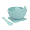 Servis uppsättningar Baby Silicone Frog Bowl Set i ett stycke barnsugskedvattentät kompletterande bordsartiklar