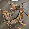 Women's Swimwear Women's Floral Print Frill Trim Bikini Set Two Piece Halter Triangle Tie Side Swimsuits String Thong Ladies Bathing