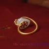 Кластерные кольца белый нефрит -пончики натуральное регулируемое кольцо 925 Серебряные талисманы амулеты камень Амулет женщины китайский роскошный подарок