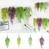 Fleurs décoratives 80 cm plantes artificielles tenture murale montée Led Simulation feuilles en plastique avec panier d'herbe papillon fête de mariage
