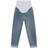 Zwangerschapsbodems 8991# Spring Chic Ins Casual denim rechte jeans slanke elastische taille buikbroek kleding voor zwangere vrouwen zwangerschap