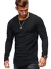 Men's T Shirts Large Size Striped Pleated Raglan Sleeves Men's Round Neck Slim Solid Color Long Sleeve T-shirt 3XL