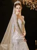 Vestido de noiva sereia de manga comprida árabe Dubai moderno novo 2023 romântico lindo frisado renda princesa vestido de noiva feito sob encomenda apliques transparentes