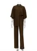 Women's Tracksuits Causal Loose Trouser Suits 2022 Spring Short Sleeve Blouse With High Wasit Pants Set Women Elegant Brown 2 Pieces Pants Sets L230309
