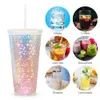 Botellas de agua 710ml Botella de agua Durian de doble capa para niña Taza de paja Reutilizable Tazas de jugo de café Taza fría de verano BPA Free Summer Drinkware 230309