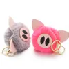 Anneaux clés mignons chic Pom Pom Piggy Pig Kechechains Bunny Rabbit Fur Ball Keyrings Animal Pom Pilets en cuir pour les clés de voiture K359