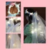 Coiffures X7YC Voile clignotant avec lumières LED Ruban Bow Mesh Chapeaux Couronne de plumes Coiffure de mariée Coiffe Belle Po Props